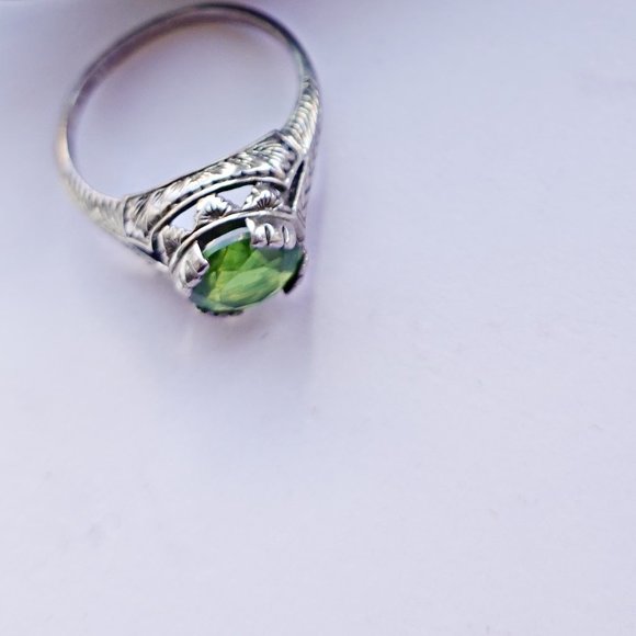 Peridot Sterling Silver Victorian Revival Ring - Picture 2 of 3